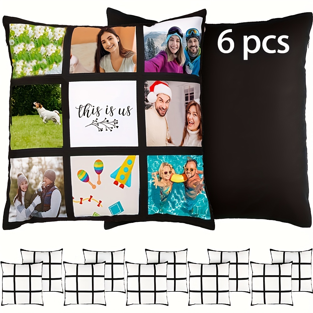 Image of 16x16 Inch Sublimation Blank Panel Pillow Case - Diy Polyester Cushion Cover With 9 Photo Panels For Printing, Perfect For Sofa Or Couch Decor (6), No Insert Included, Pillows For Couch