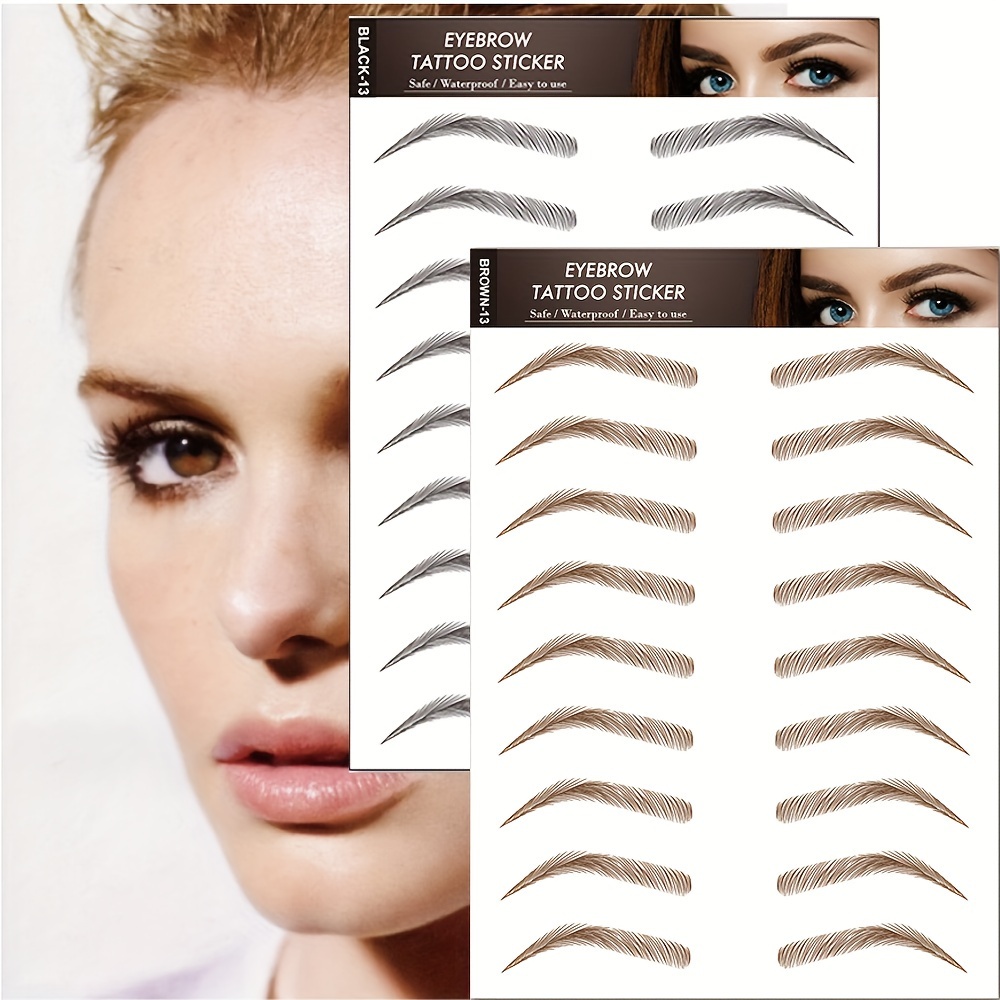 

6d Ecological Eyebrow Tattoos - 4 Sheets Of Realistic 3d Water Transfer Stickers For