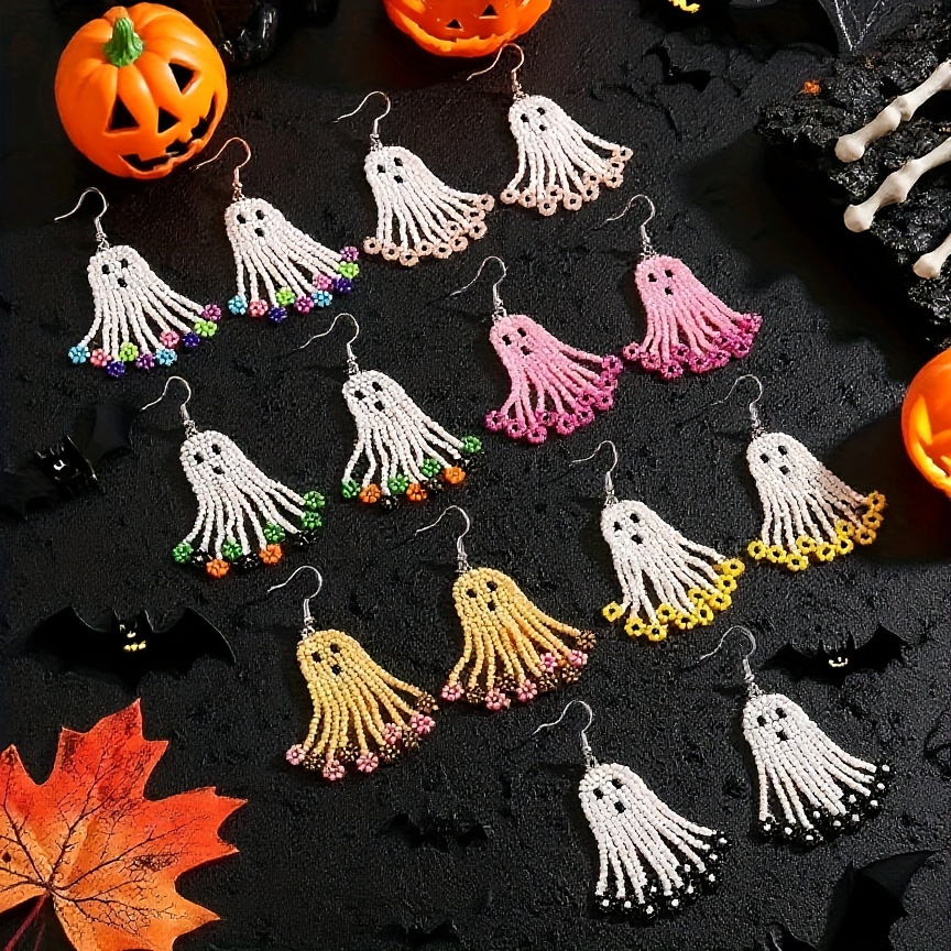 Halloween Handmade Beaded Tassel Earrings, Festive Fun