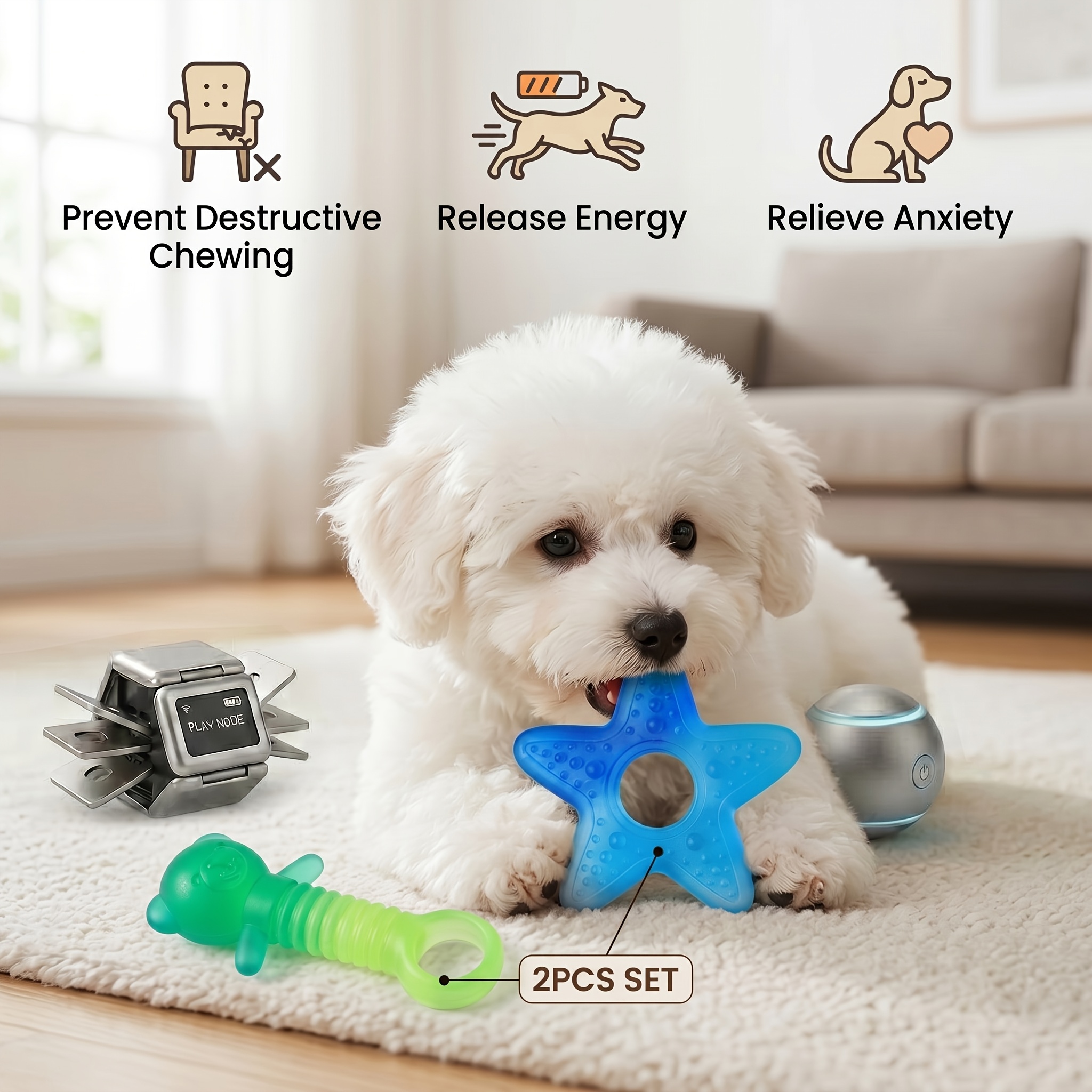 TEMU 2pcs Interactive Fun Puppy Chew Toys For Aggressive Chewers â Heavy Duty Gradient Pvc, Small Dog Teething Set For Teeth Cleaning & Anxiety