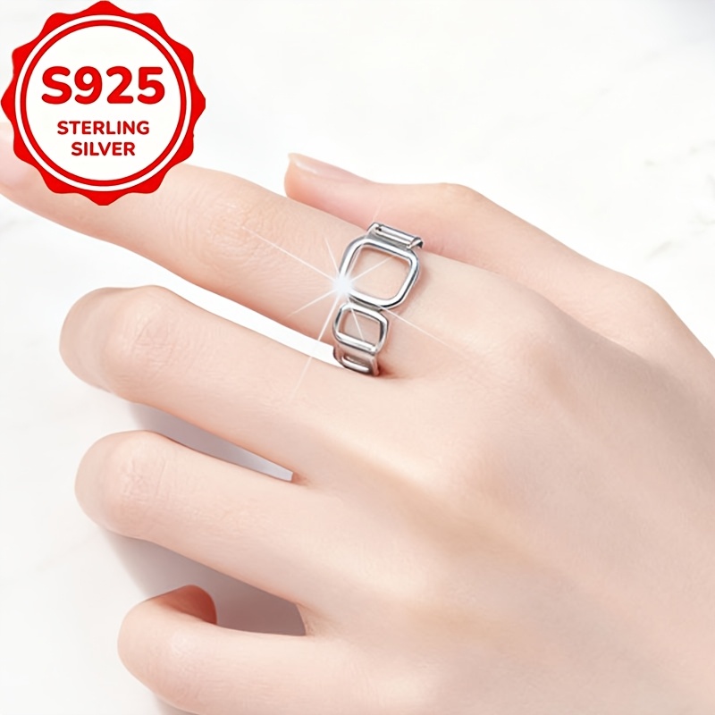 Women's S925 Silver Woven Square Open Ring, Elegant Gift