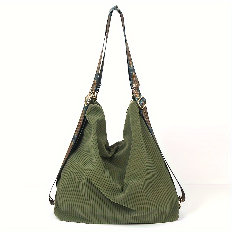 

Chic Green Corduroy Crossbody Bag For Women - Spacious & Stylish, Foldable With Closure