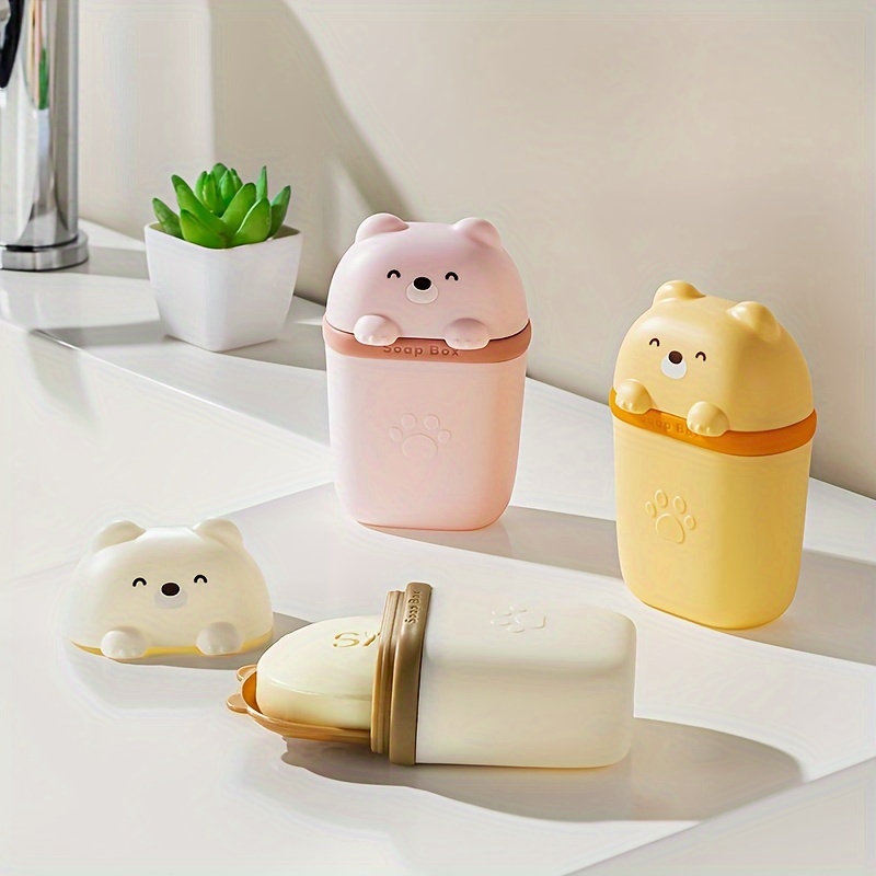 

Cute Bear Portable Soap Box, Multi-purpose Travel Soap Dish With Lid, Leakproof, Lightweight, Durable Pp Material, Home & Outdoor Use Hygiene Storage Container