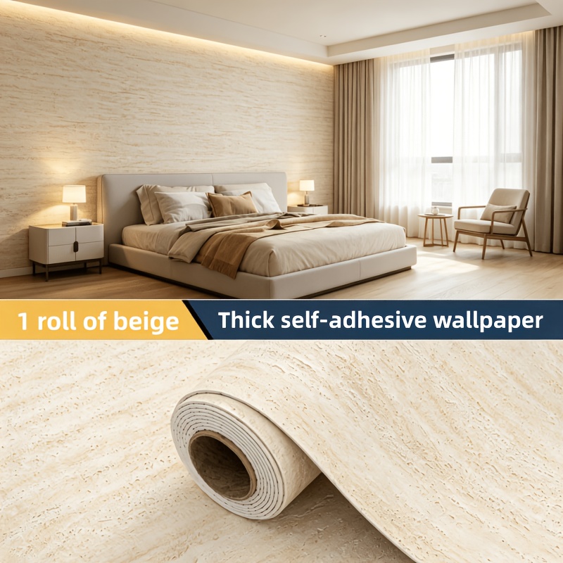 TEMU 1 Rouleau de Papier Peint Épais de Luxe 3D Auto-Adhésif Imperméable | Effet Texture Réaliste Papier Peint XPE | Découpable, Facile à Nettoyer,