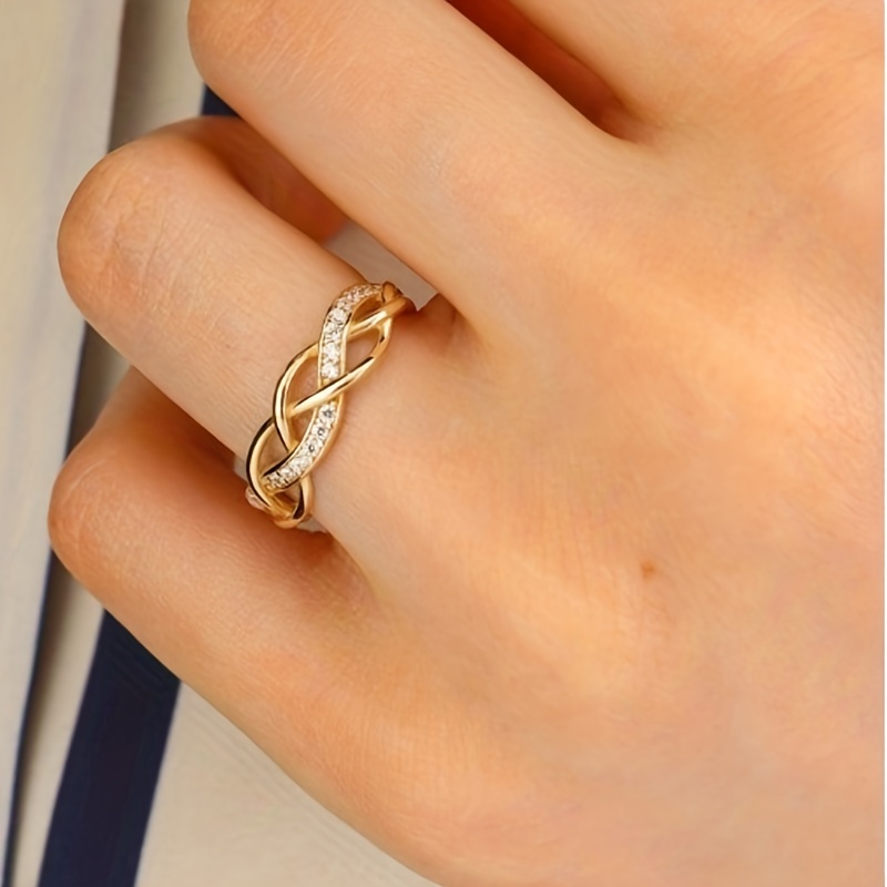 CZ Golden Tone Knot Ring Wide Band for Everyday & Party