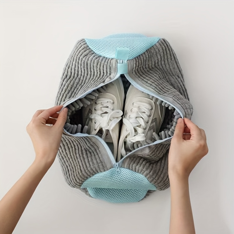 Gray Washable Shoe Bag with Elastic Opening & Mesh Top - Durable Fabric High Quality Design for Shoes, Boots, Jewelry, Watches - Machine Washable Storage Organizer, Shoe Storage, Travel Organizer, Compact Organizer, Reinforced Stitching, Protective Cover, Outdoor Adventurers