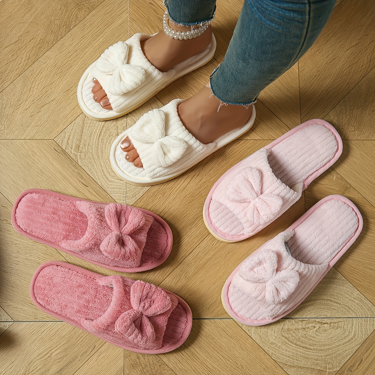 

Bowknot Decor Slippers, Lined Toe Shoes, Backless Shoes