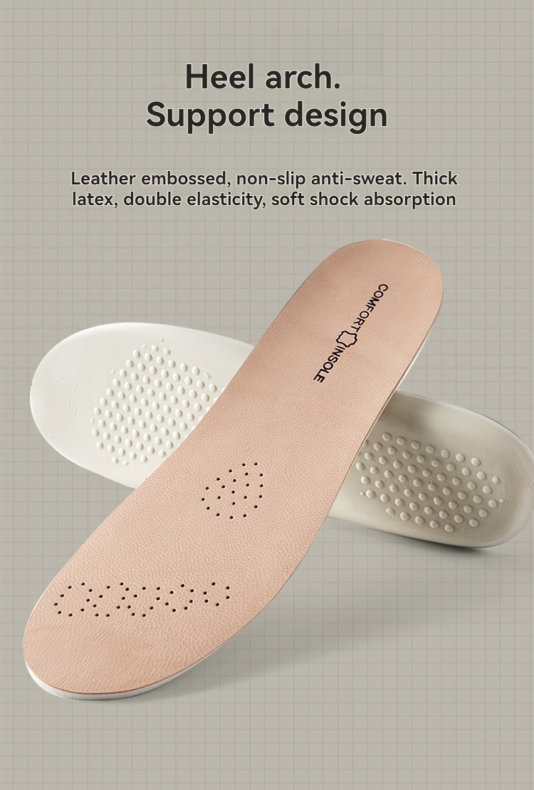 1 par de plantillas de verano de látex y piel de vaca para zapatos, unisex para uso diario, trabajo de oficina, estar de pie, caminar, deportes, correr, cómodas, informales, transpirables, absorbentes del sudor, amortiguadoras, con suela suave