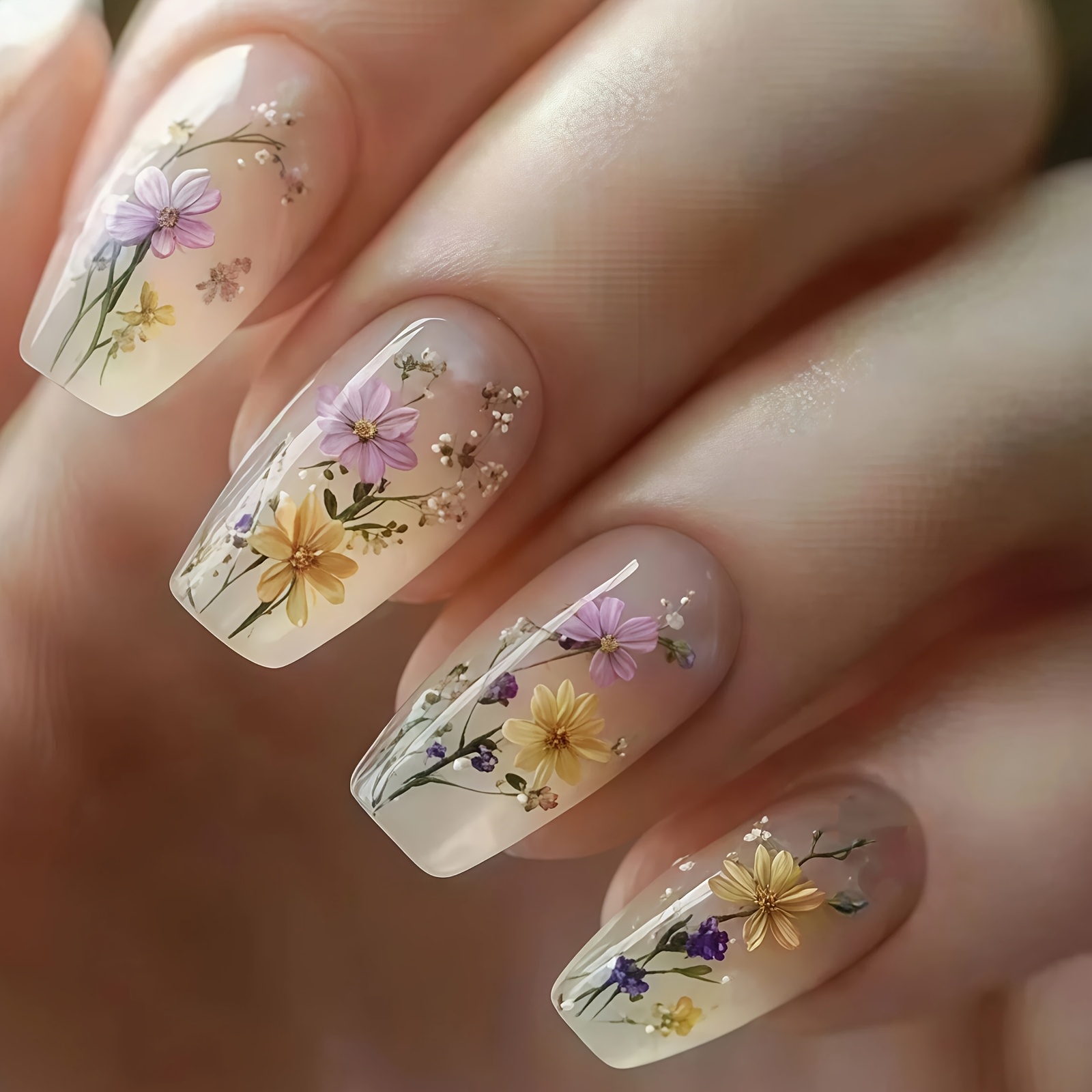 TEMU 30pcs Ballet Press-on Nails Suitable For Women - Soft Gel & Acrylic Reusable Fake Nails With Summer Nail Tips, Glossy Medium Length Nail Decor,