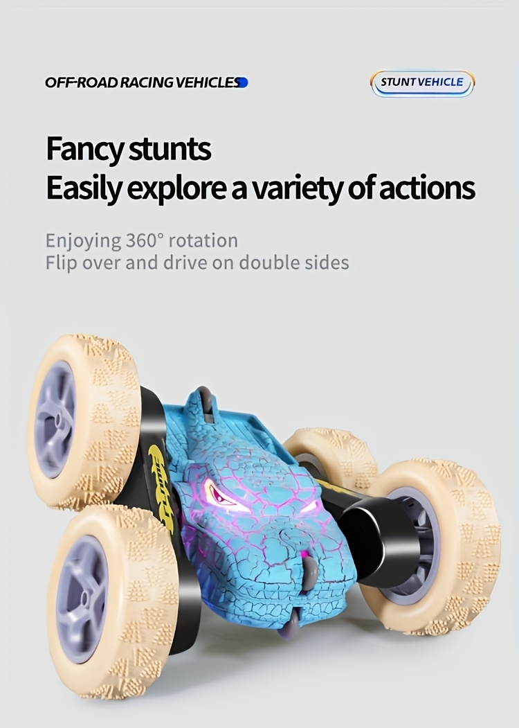 Remote Control Dinosaur Stunt Car, 2.4GHz Remote Control, 360° Flip Drift Monster Truck, All-terrain Four-wheel Drive, Rechargeable Battery, Cool LED Lights, Suitable For Children 6 Years And Above