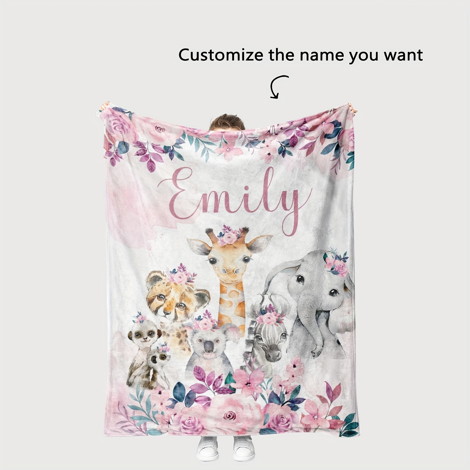 

Customizable Name Contemporary Animal Theme Digital Print Flannel Fleece Blanket - Reversible All Seasons Multipurpose Throw With Giraffe Element For Bedroom, Living Room & Travel, 100% Polyester