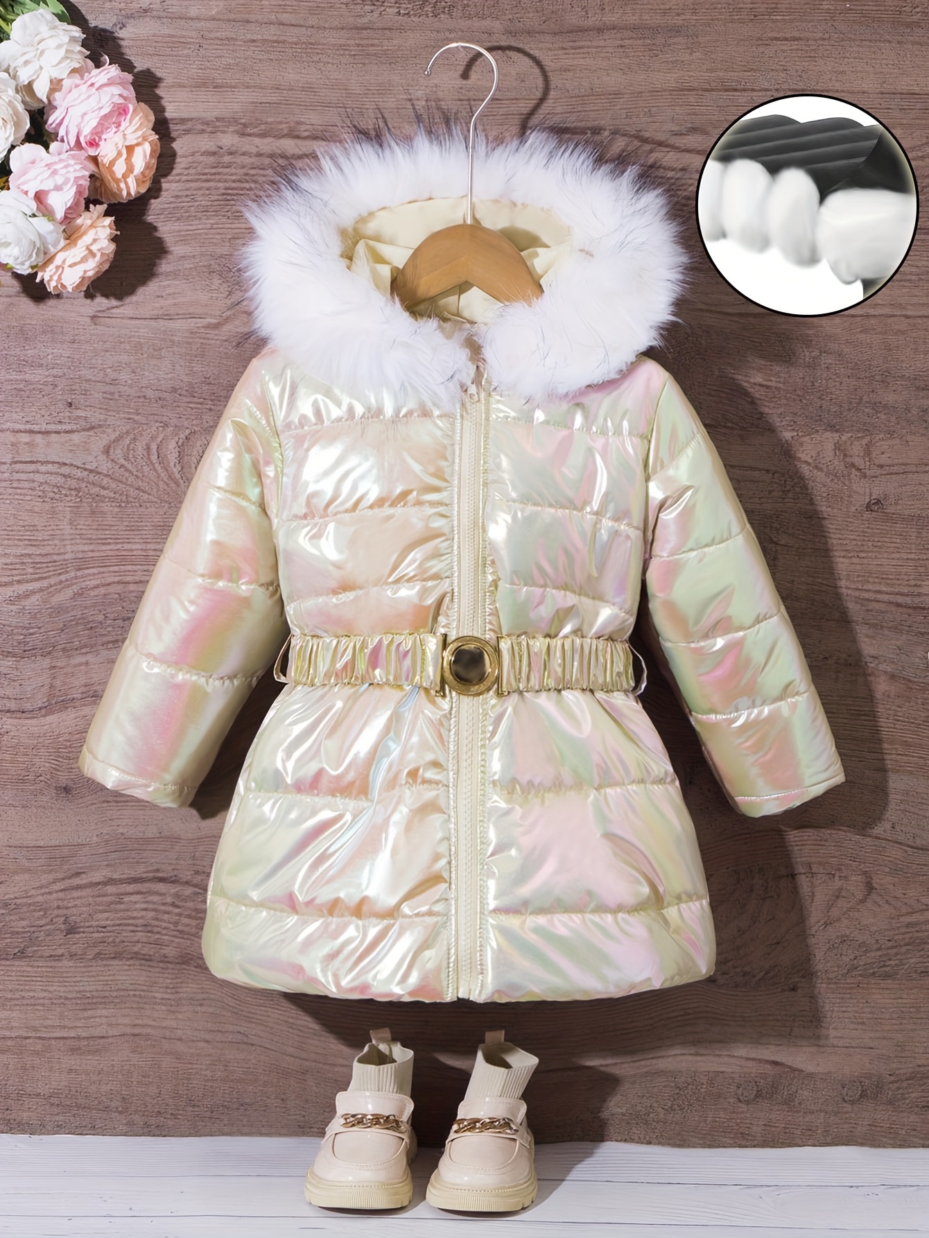 Kerstmeisjes 110-150cm Herfst/Winter Warme Modieuze Klassieke Bontkraag Midi Jas met Riem