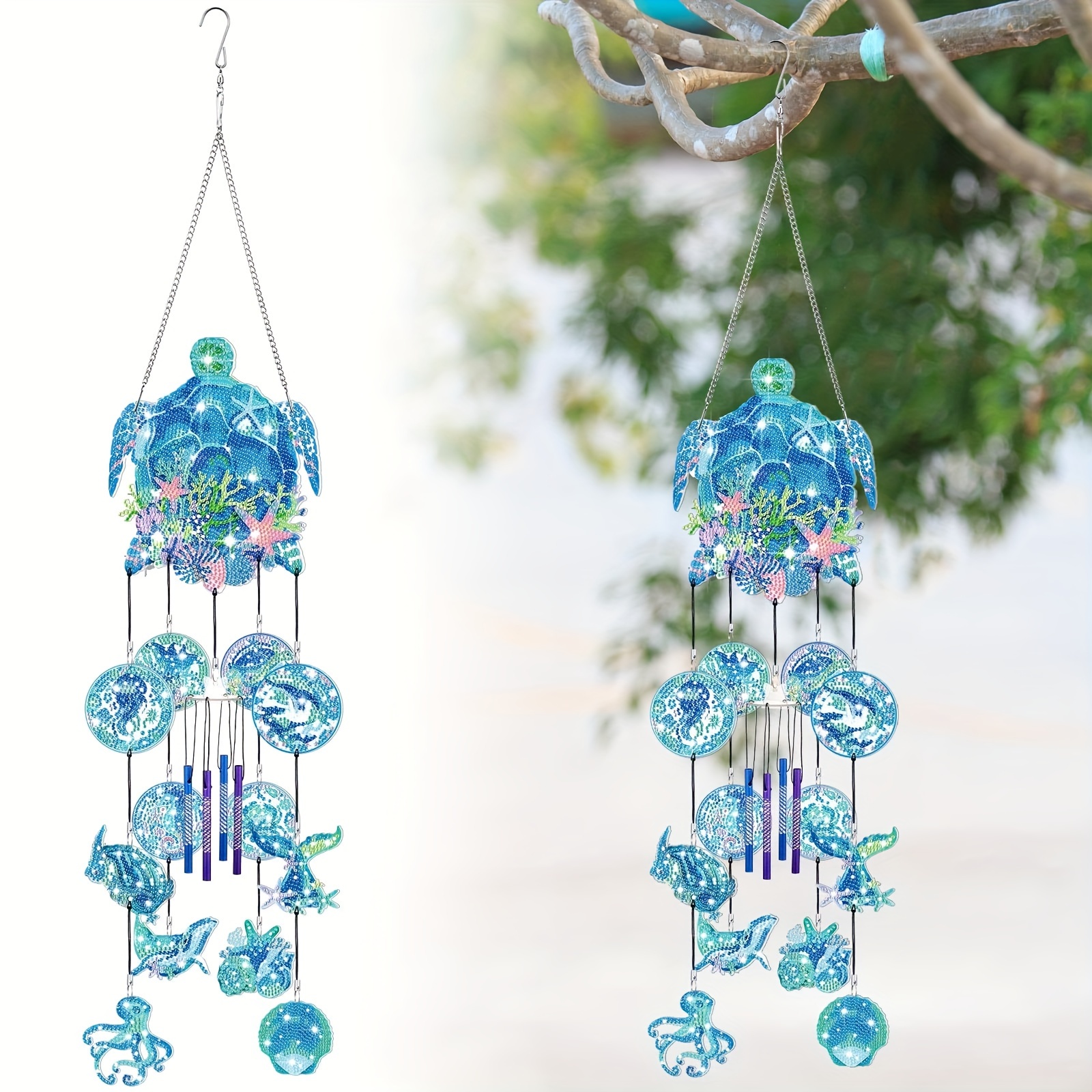 

Turtle Design Diamond Painting Kit, Diy Handcrafted Acrylic Animal Themed Hanging Wind Chimes, Irregular Diamond Art With Pendant, For Home, Door, Patio Decor, Ideal Gift For Beginners