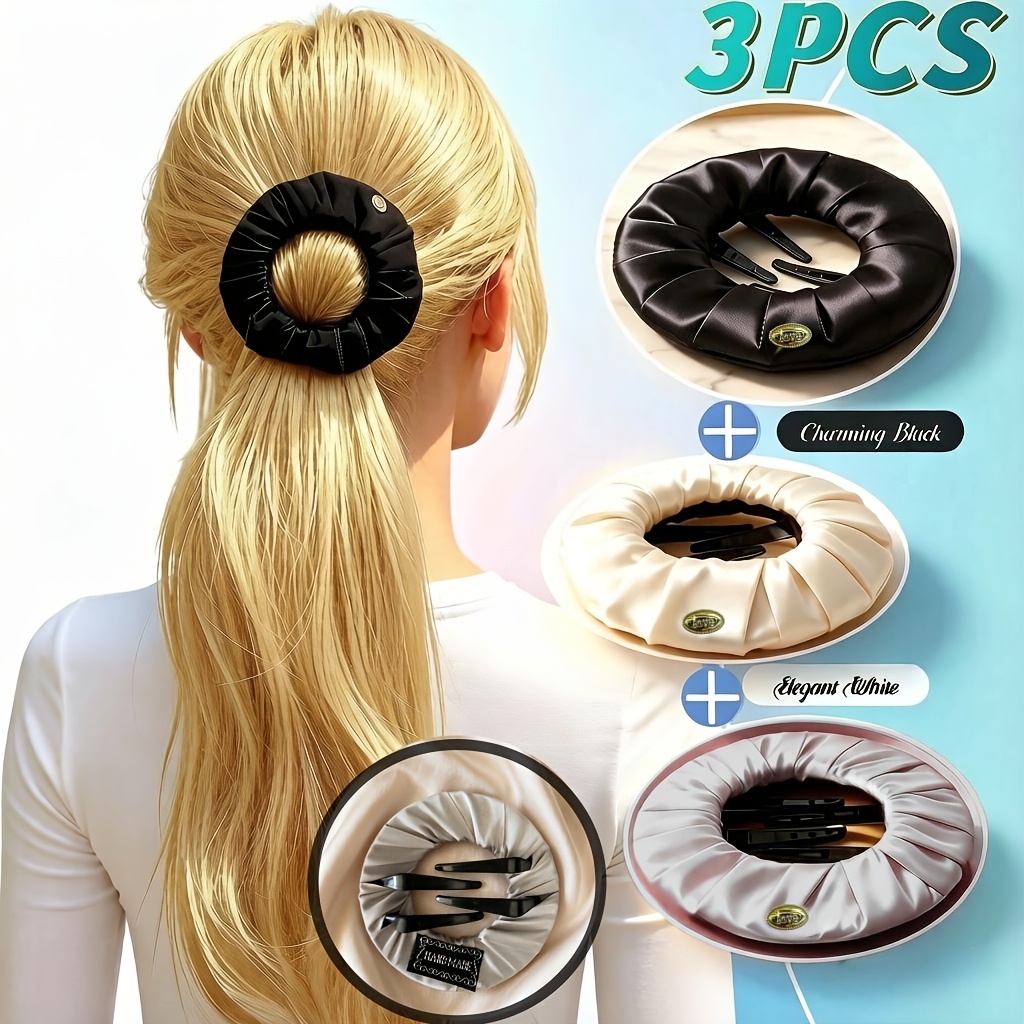 TEMU 3pcs Set Large Size 9cm/3.54inch Hidden Hollow-out Round Big Hair Clips | Elegant Ladies' Style | Bent For Simple Wear | High-end Solid