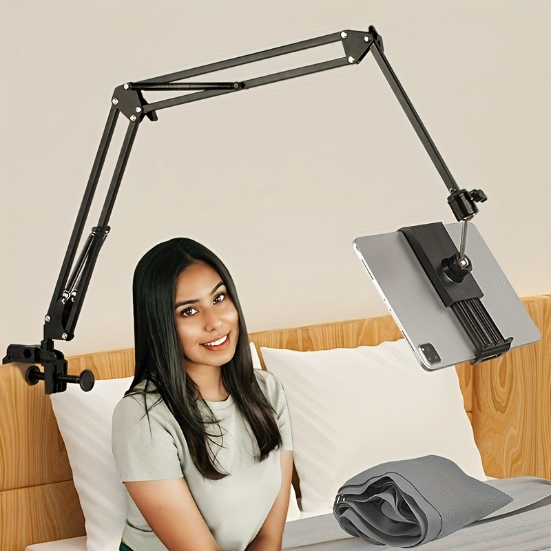 

Aluminum Alloy Tablet Holder Stand With Adjustable 90cm Metal Arm - Bed Mount For 4.5~11 Inch Devices, Compatible With Ipad And Phones, Sturdy Desk Clamp With Vertical & Horizontal Grip