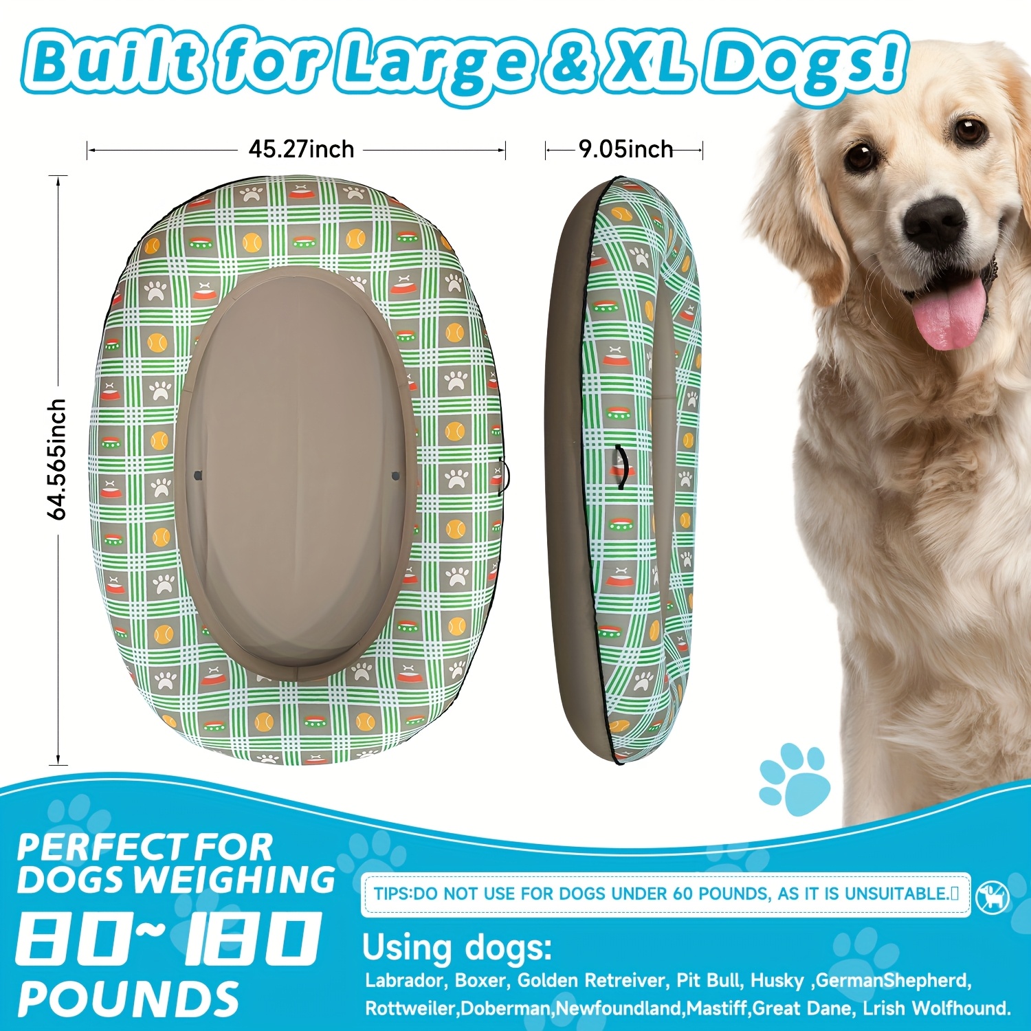 TEMU Inflatable Swimming Float For Large Dogs, Suitable For Pets Weighing Between 65 And 180 , Designed For Use In Pools, Without Battery