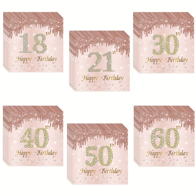 

20pcs, Rose Gold Disposable Napkins For Birthday Parties, 18th, 21st, 30th, 40th, 50th, 60th Milestone Celebration, Paper Table Decor
