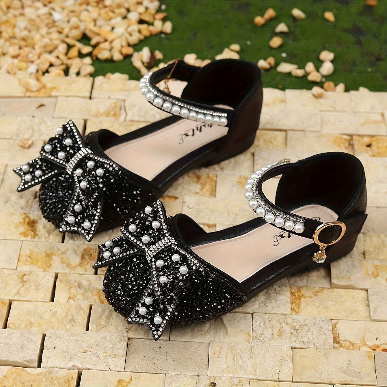 Pair of Bowknot Pearl Girls' Flats Party Wear with Closure Design  *-Size *'S Flat Shoes Sparkling Sweet Versatile Single Shoes