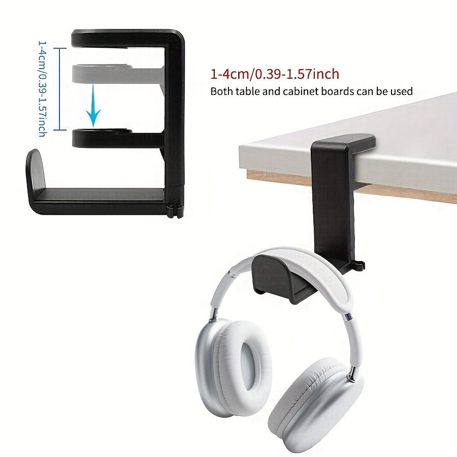 Adjustable Headphone Holder Stand with Clip Mount, ABS Material, No-Drill Installation, Modern Style Under-Desk Headset Bracket for Gaming Earphones