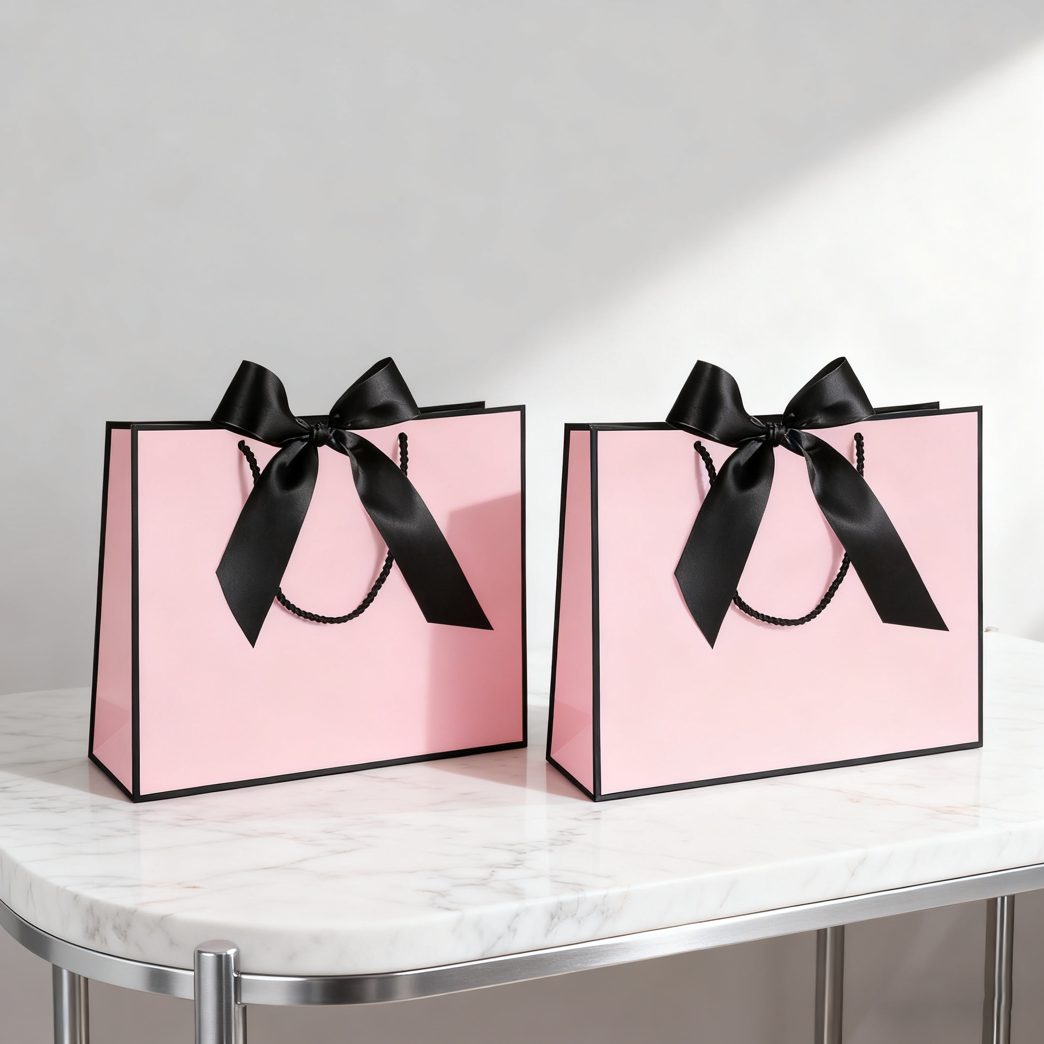 E-shop Geschenk für Sie/Ihn 2er-Set elegante rosa Geschenktüten mit schwarzen Schleifen – Ideal für Hochzeiten, Geburtstagsfeiern Jahrestage – Robuste