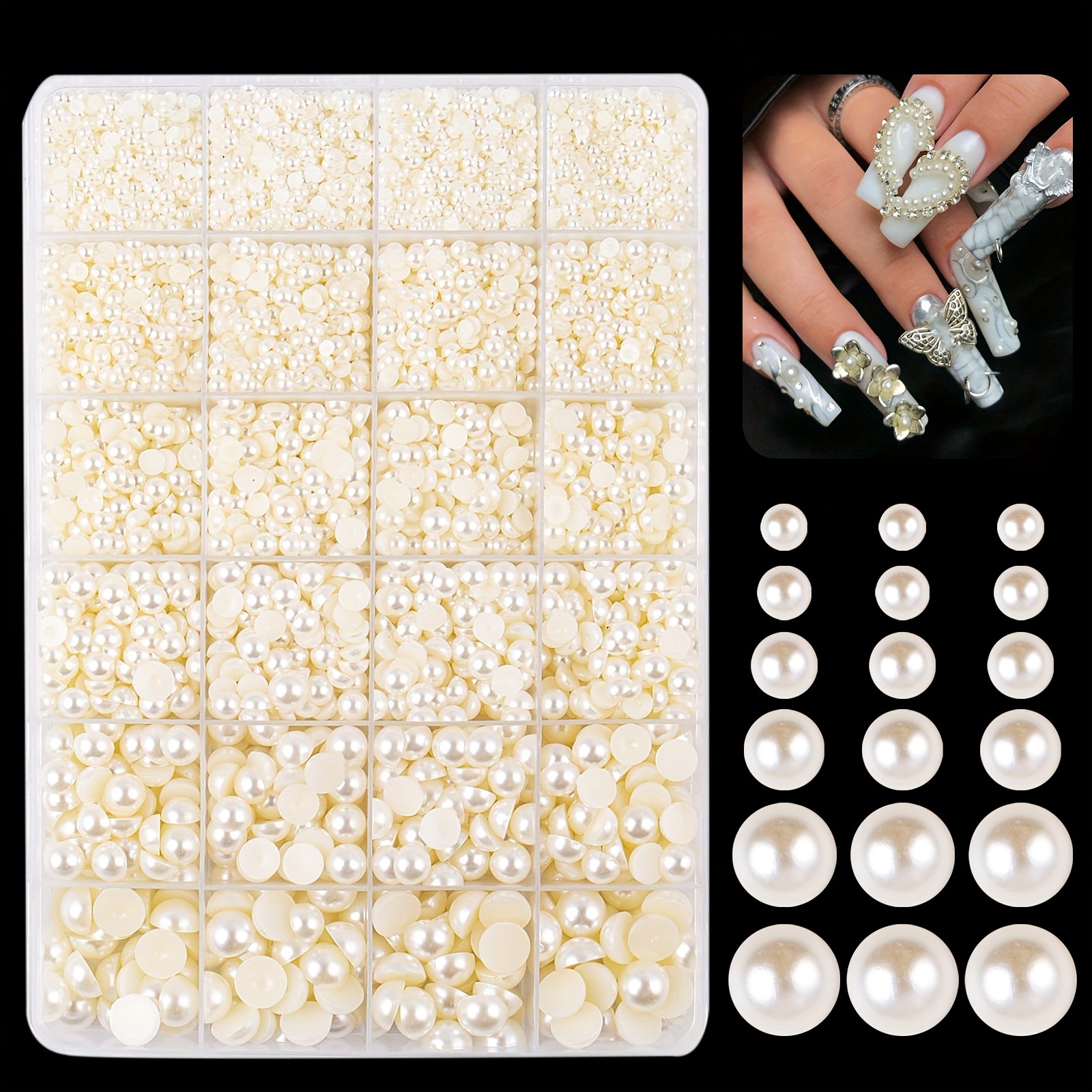 

12000pcs Creamy White Faux Pearl Rhinestones, Flat Back Bead Pearls In Various Sizes Jewelry Making & Shoe Embellishments, Faux Pearls For Diy Projects