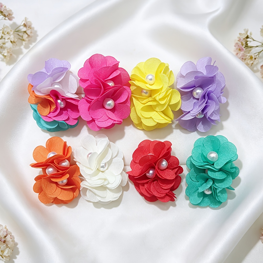 Bohemian Fabric Flower Ear Clips for Women, Colorful Statement Earrings