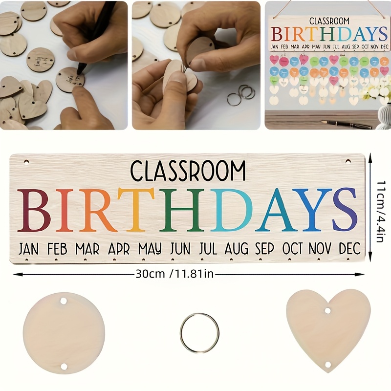 2d flat 1 set of wooden birthday reminder calendar board wall mounted classroom and home decor with heart shaped and circular month tracking tags   birthday countdown chart suitable for teachers parents party gifts and school