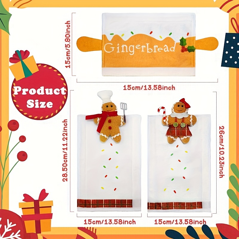 3pcs set christmas gingerbread refrigerator door handle covers washable feather free microwave safe kitchen decor christmas decor details 3