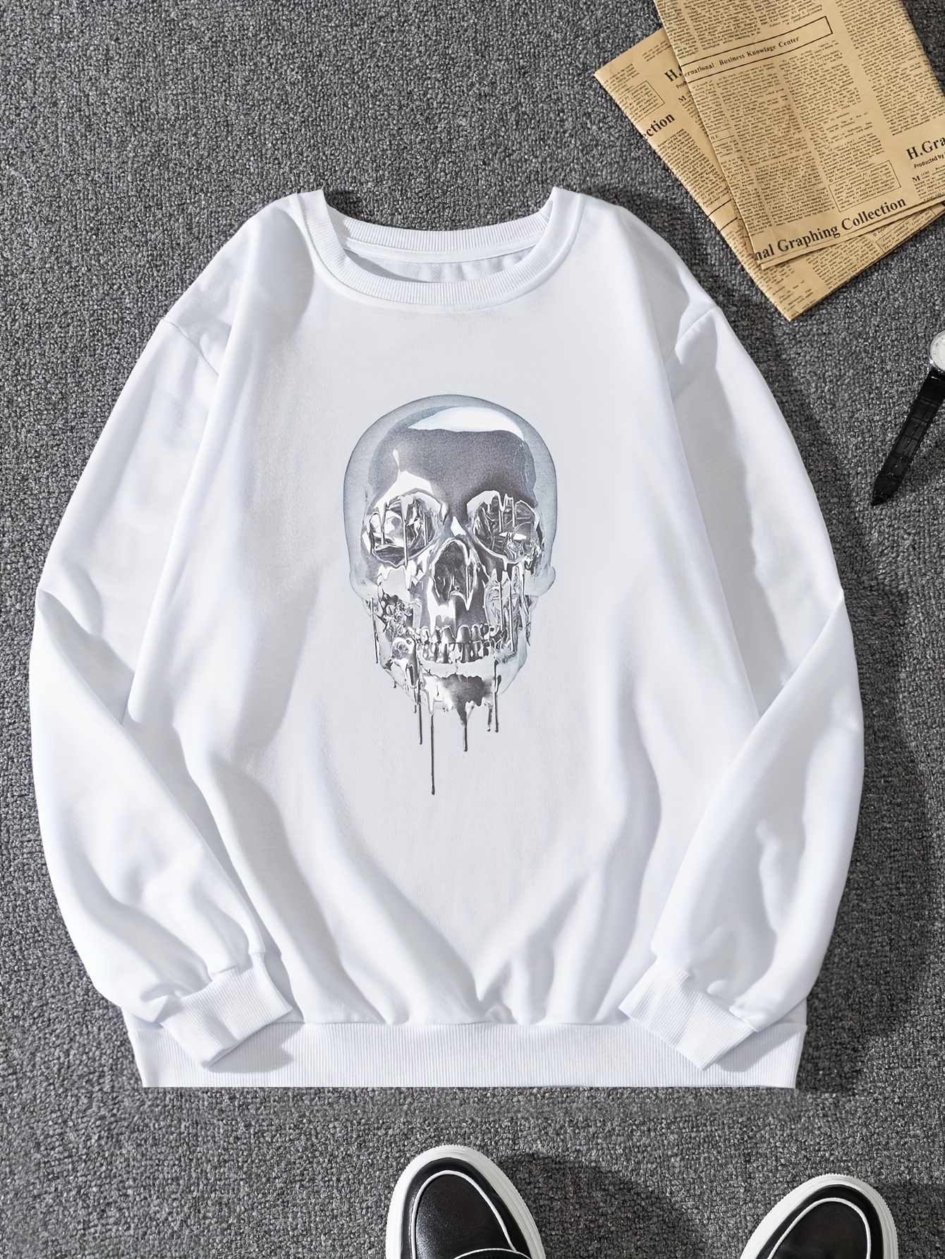 White skull print casual sweatshirt new arrivals