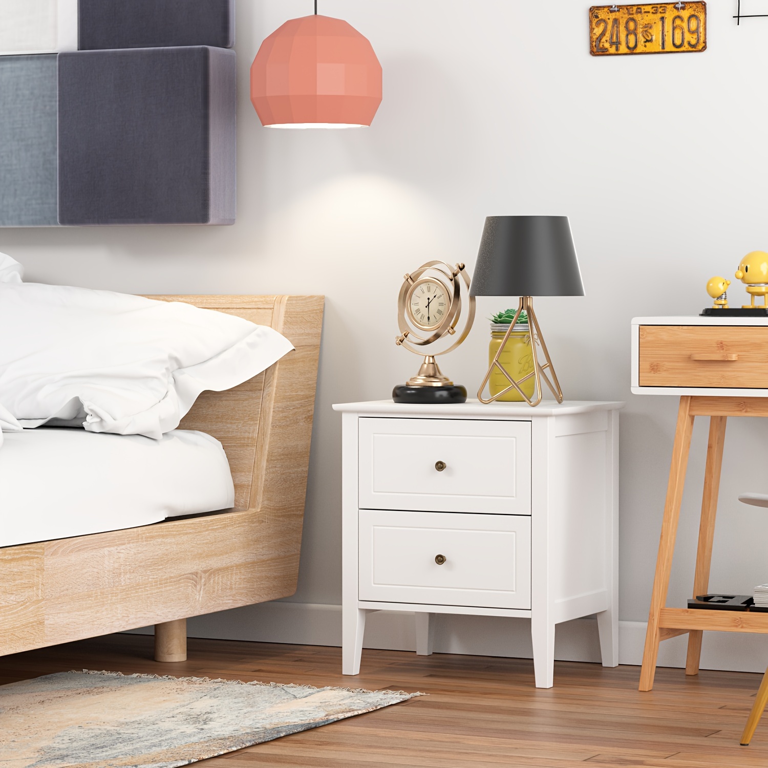 Kealive White Bedside Tables With 2 Storage Drawers, End Table For Bedroom, Living Room 50x40x55, 5cm