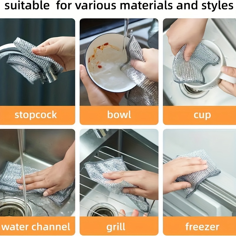 10pcs silvery wire cloth kitchen wire dishwasher cloth household non greasy metal wire cleaning and washing pot cloth details 4