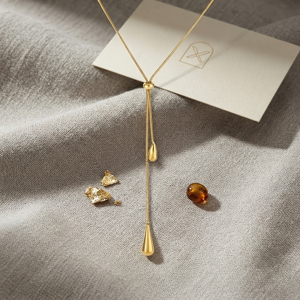 Women's French Minimalist Water Drop Tassel Necklace, Versatile Style