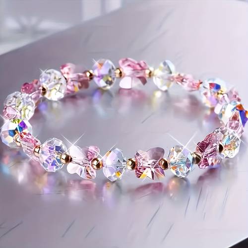 1 elegant charm stretch bracelet with colorful crystal beads elastic bohemian womens jewelry ideal for daily wear gifting charm bracelet