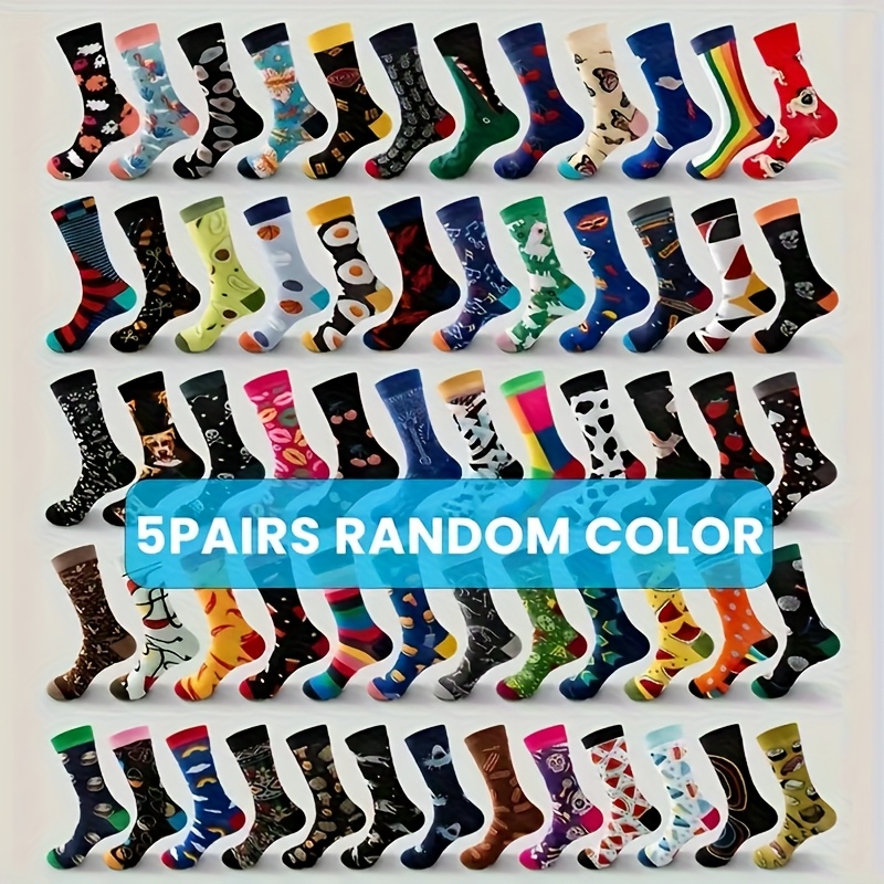 TEMU 5/8/15 Pairs Random Fall Summer Unisex Mid-calf Socks - Random Colors And Patterns (fruit Designs) Soft Comfortable Warm Sweat-absorbent -