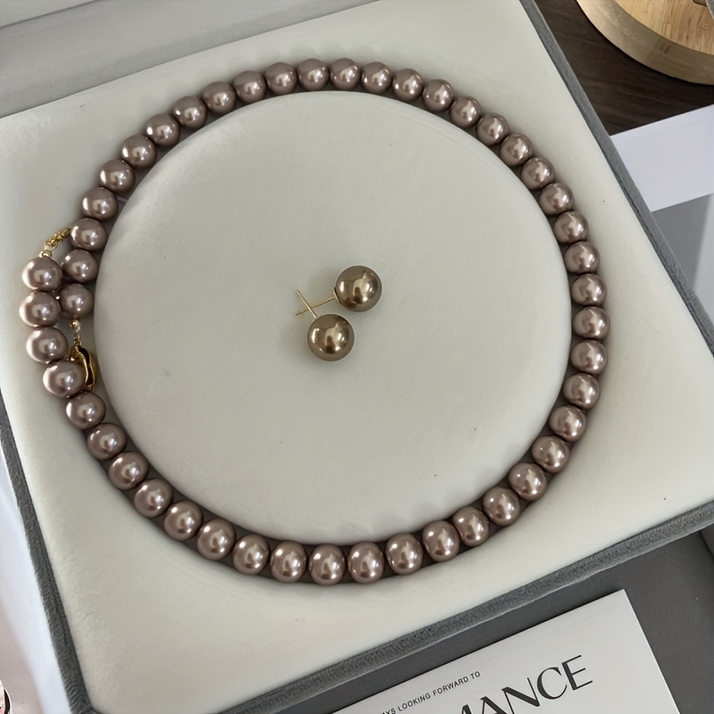 Vintage Shell Pearl Necklace and Earrings Set