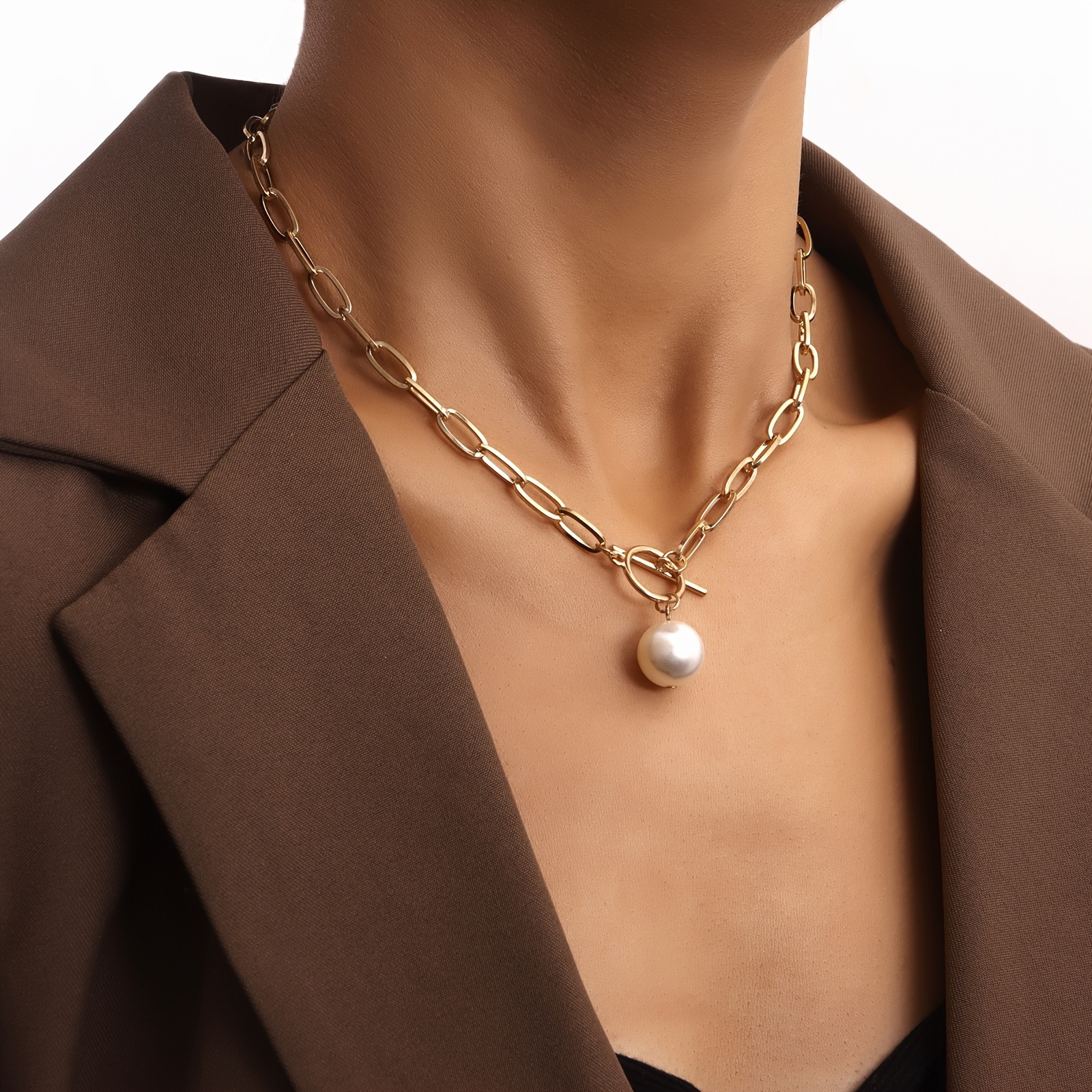 European/American Bamboo Pattern Chain Faux Pendant Necklace Punk Style