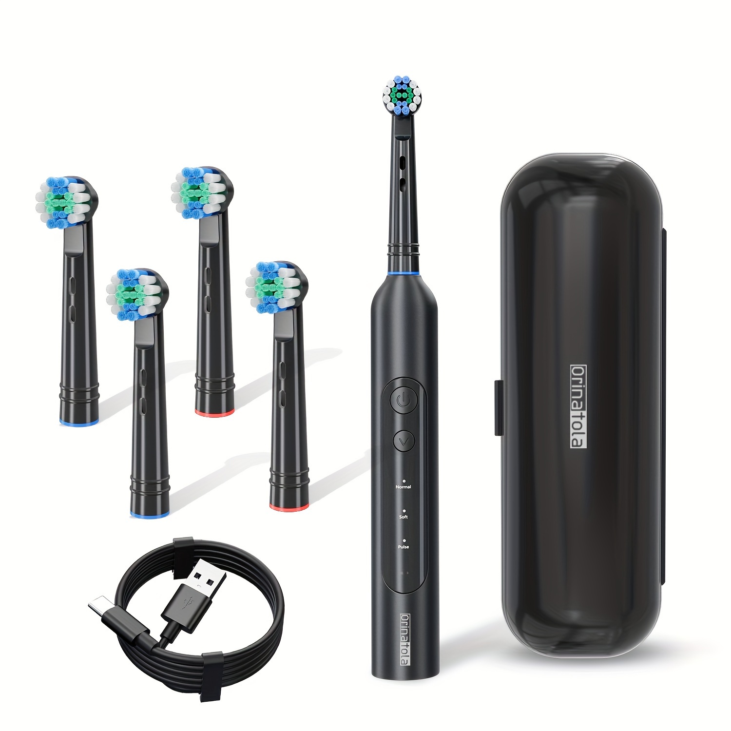 

Orinatola Electric Toothbrush, 4 Brush Heads, 1 Travel Case, 3 Rotating , Ipx7 Waterproof And Usb C Quick Rechargeable, Available For Shower Use