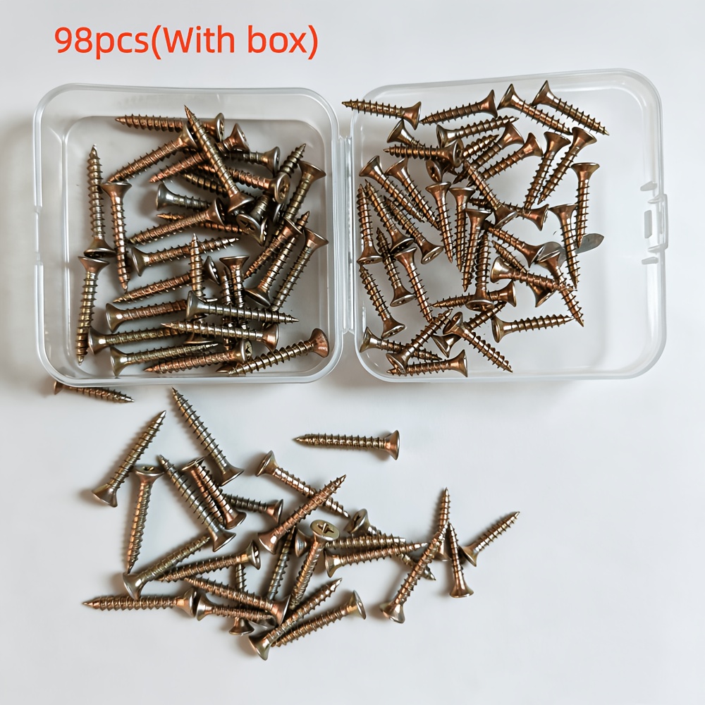 TEMU Self-tapping Screws/98pcs Carbon Steel Self-tapping Screws In Box, M3.5/m4--plated Phillips Screws/hardened Wood Screws, High-strength Carbon