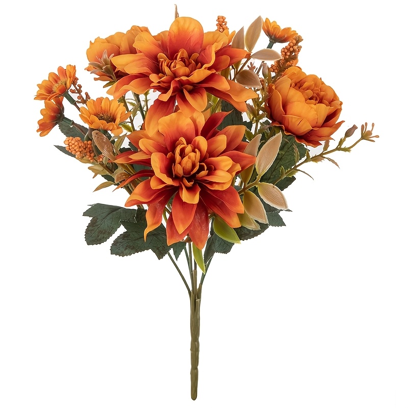 TEMU 1pc Outdoor Simulated Dahlia, Anti Uv Real Touch, Suitable For Indoor Home, Outdoor Garden Window Sill Decoration , Summer, Autumn, , Graduation