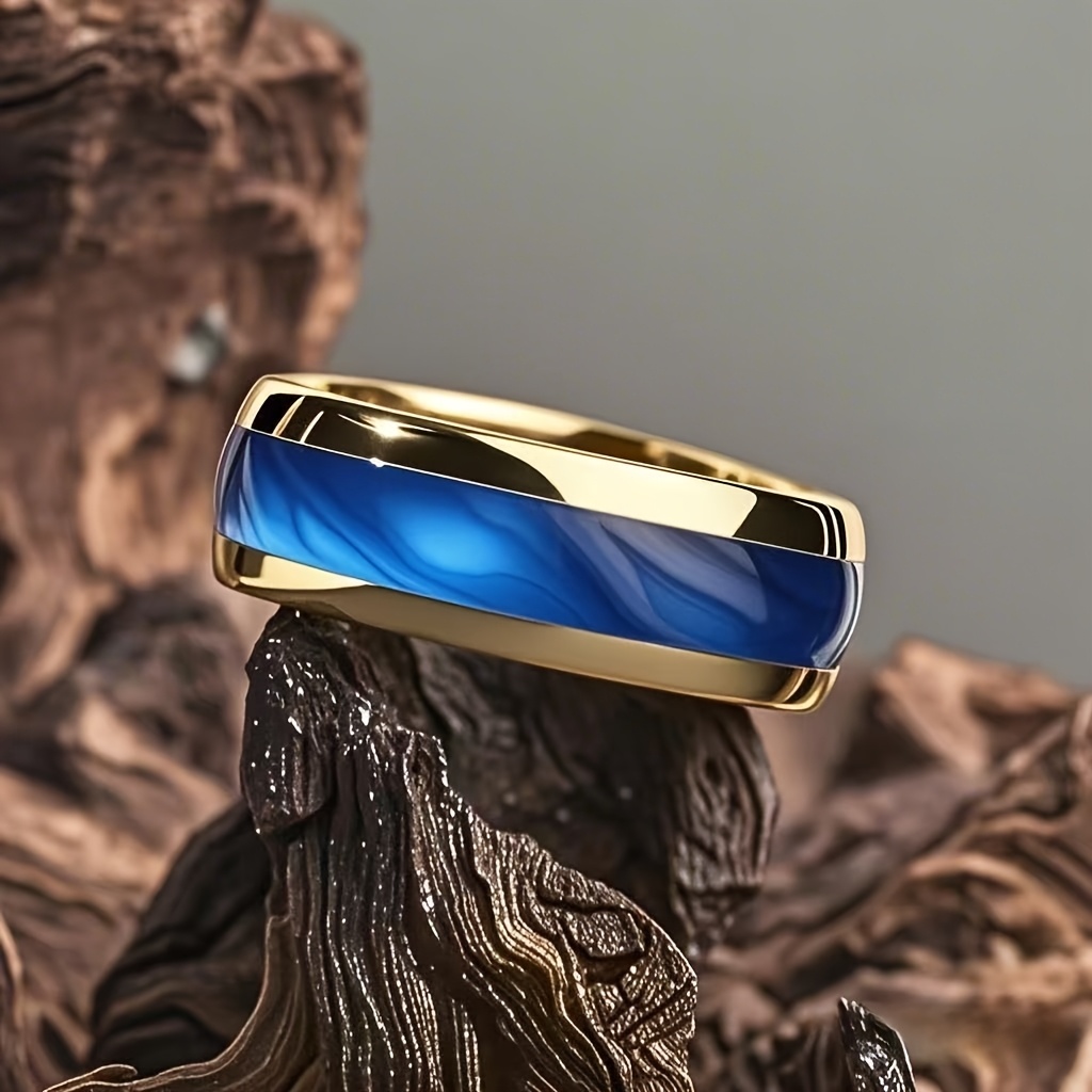 Men's Golden Background Ring, 8mm Width