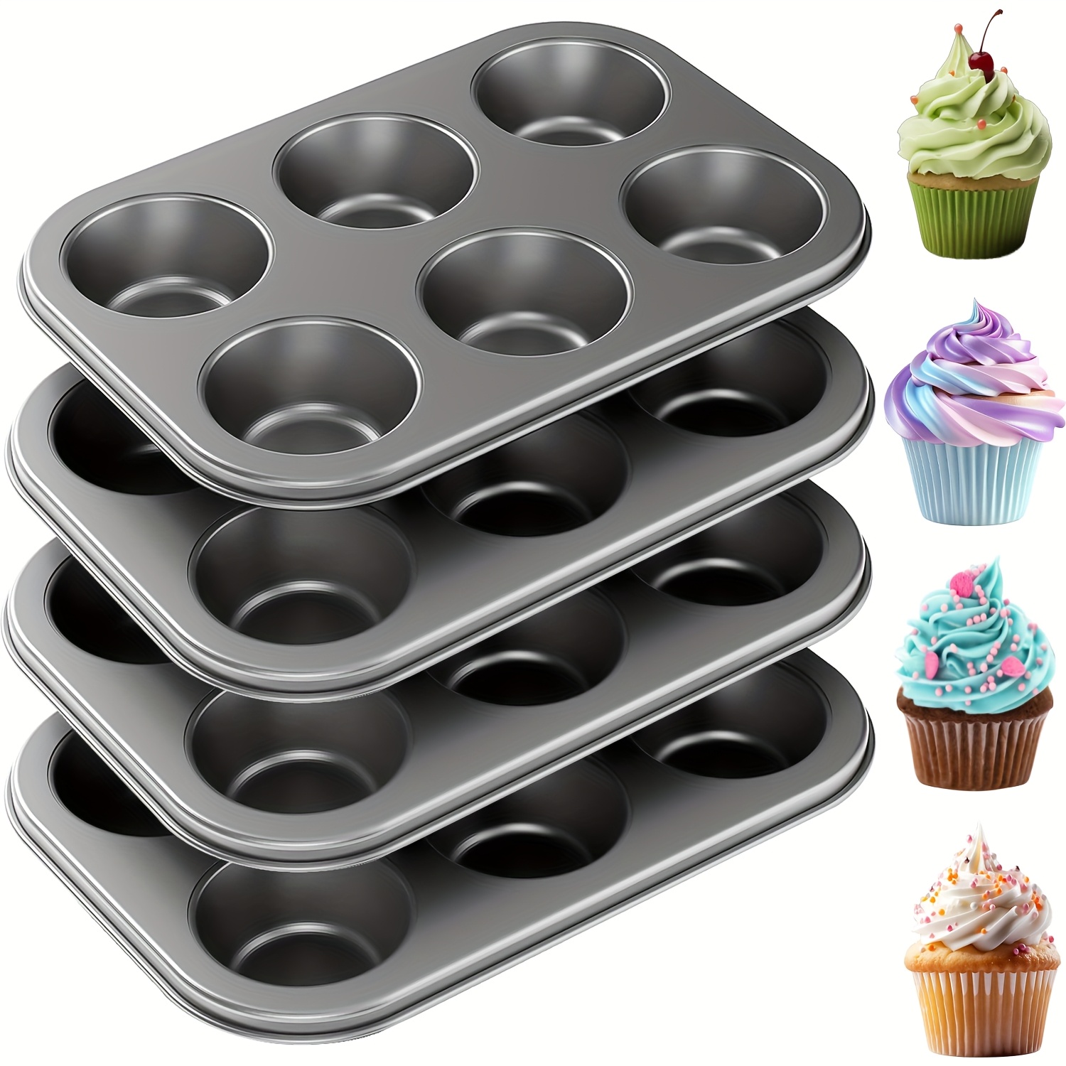 TEMU 4pcs 6 Cup Muffin Pan Set, Mini Cupcake Pans, Cake Tin Cheesecake Pans, Party For Muffins, Cupcakes, Brownie, Black Kitchen Must Haves