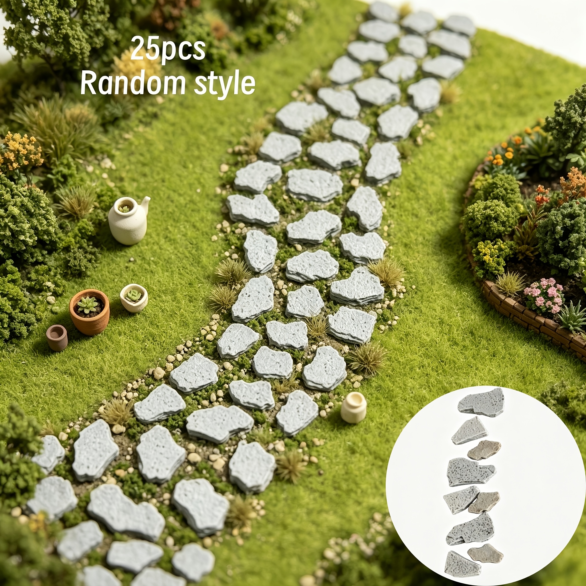 Image of 25pcs, Mini Cobblestone Bricks, Miniature Pebble Walkway Tiles For Diy Models, Fairy Garden Landscapes, Model Railway Layouts, Simulated Stones, Random Styles