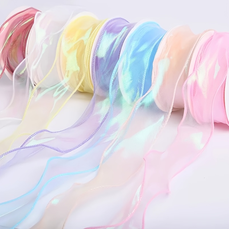 TEMU 7 pezzi/confezione da 7 X 3 iarde ciascuno Nastro riflettente ondulato di colori misti 40 mm/1,57 pollici Nastro in organza a di pesce per