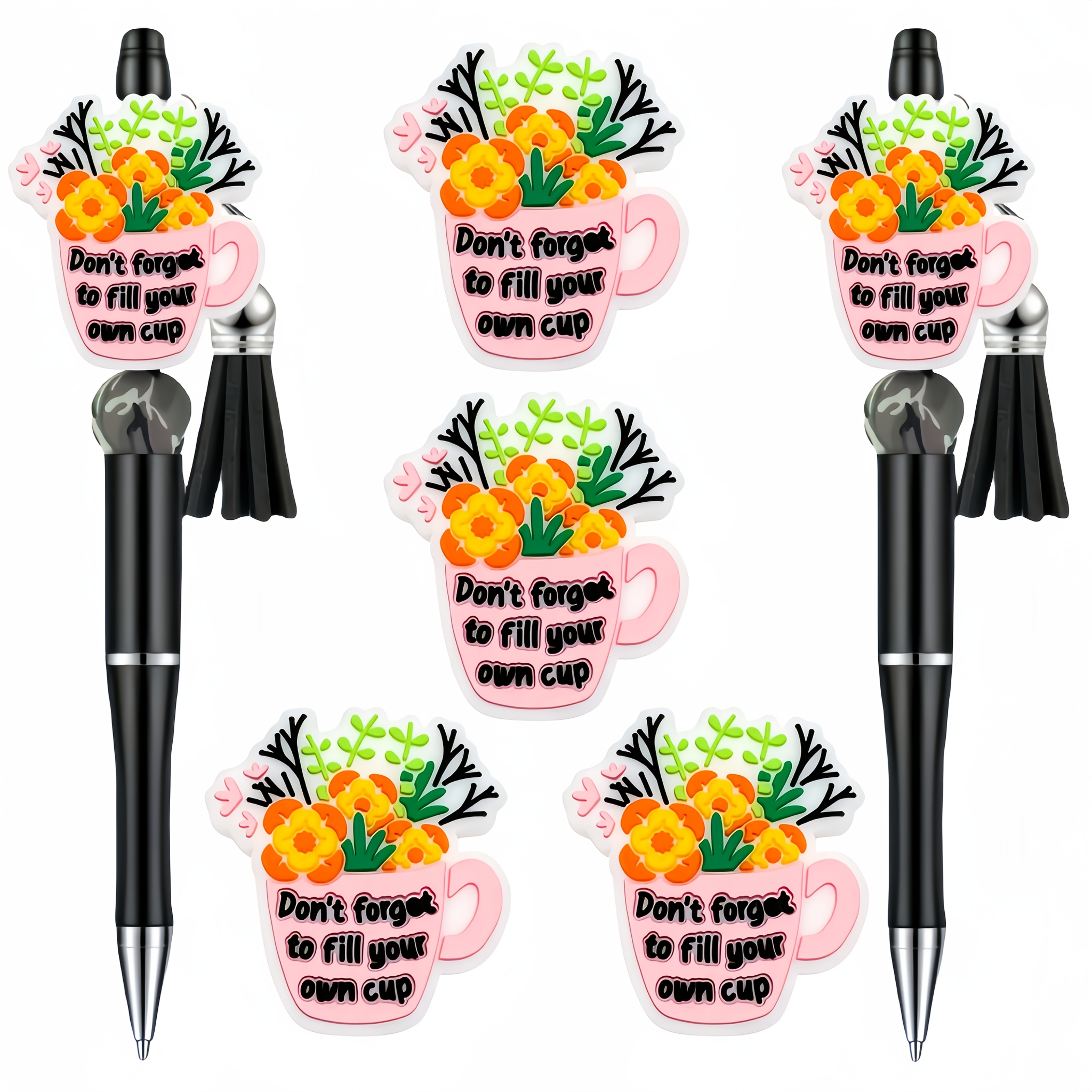 

5/10pcs Floral Silicone Beads For Diy Crafts, "don't To Fill Your Own Cup" Inspirational Quote Beads, Beaded Pens, Keychains, Bracelets, Necklaces, Lanyard Accessories