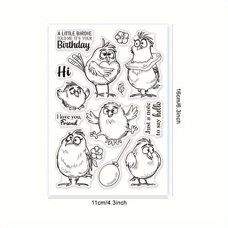 Image of 1pc Cartoon Fun Bird Transparent Stamp, Clear Stamp For Diy Decoration, Card Making, Painting Tools, Decorative Paper Crafts