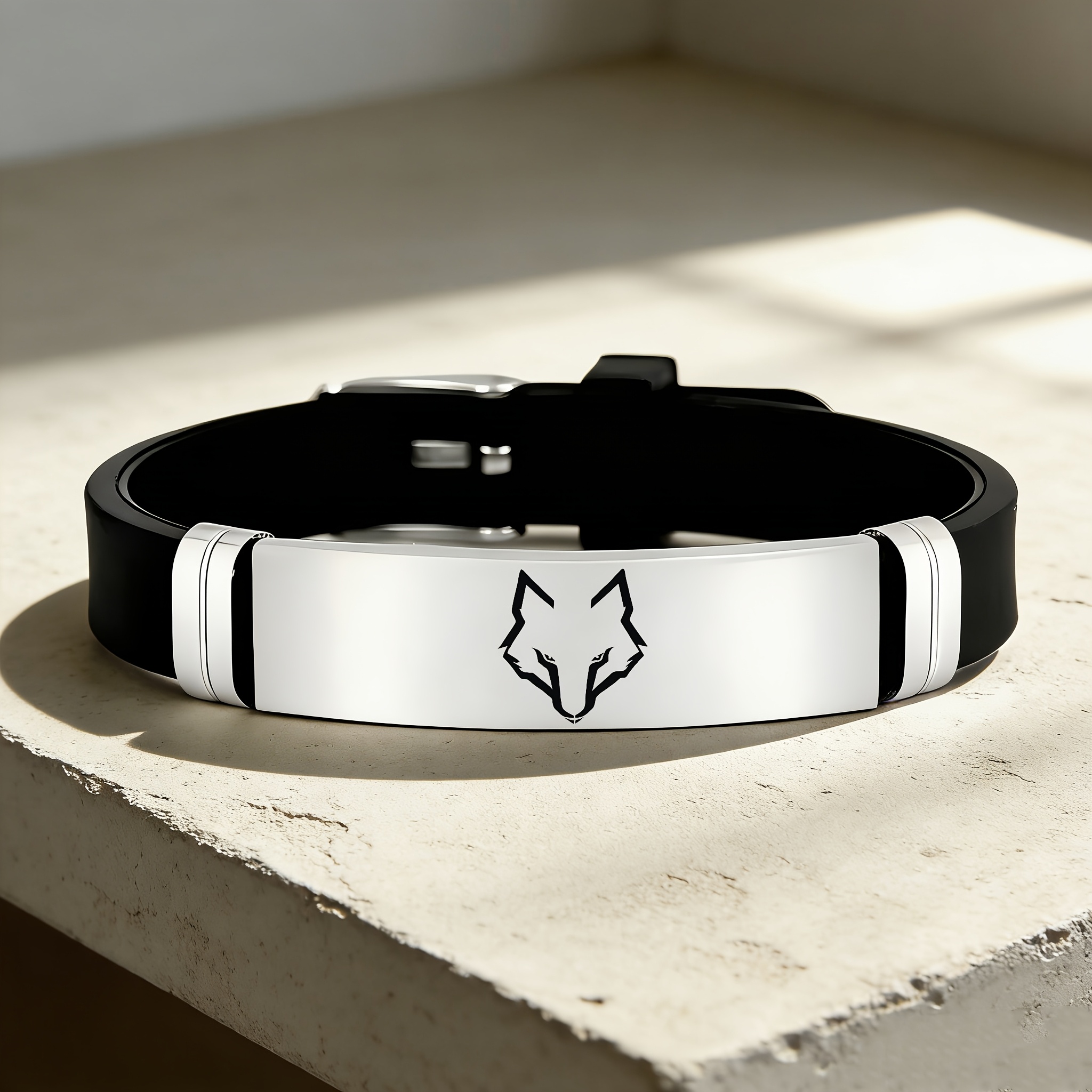 TEMU Minimalist Wolf Head , 202 Stainless Steel Silicone Bracelet, Exuding And Domineering Sense Of Wild Power. The Perfect Accessory To Gift ,