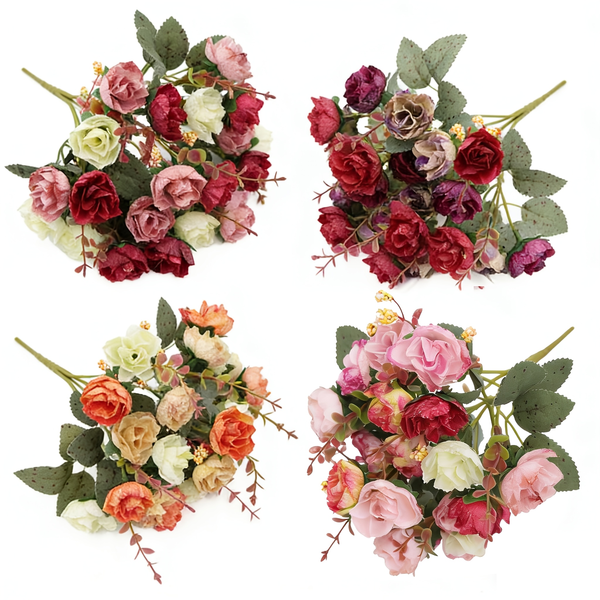 TEMU 4pcs Set Of 84 Elegant Artificial Silk Roses - 4 Bouquets Of 84 Roses, Suitable For Table Flowers/bridal Bouquets/home/party Decor - Diy