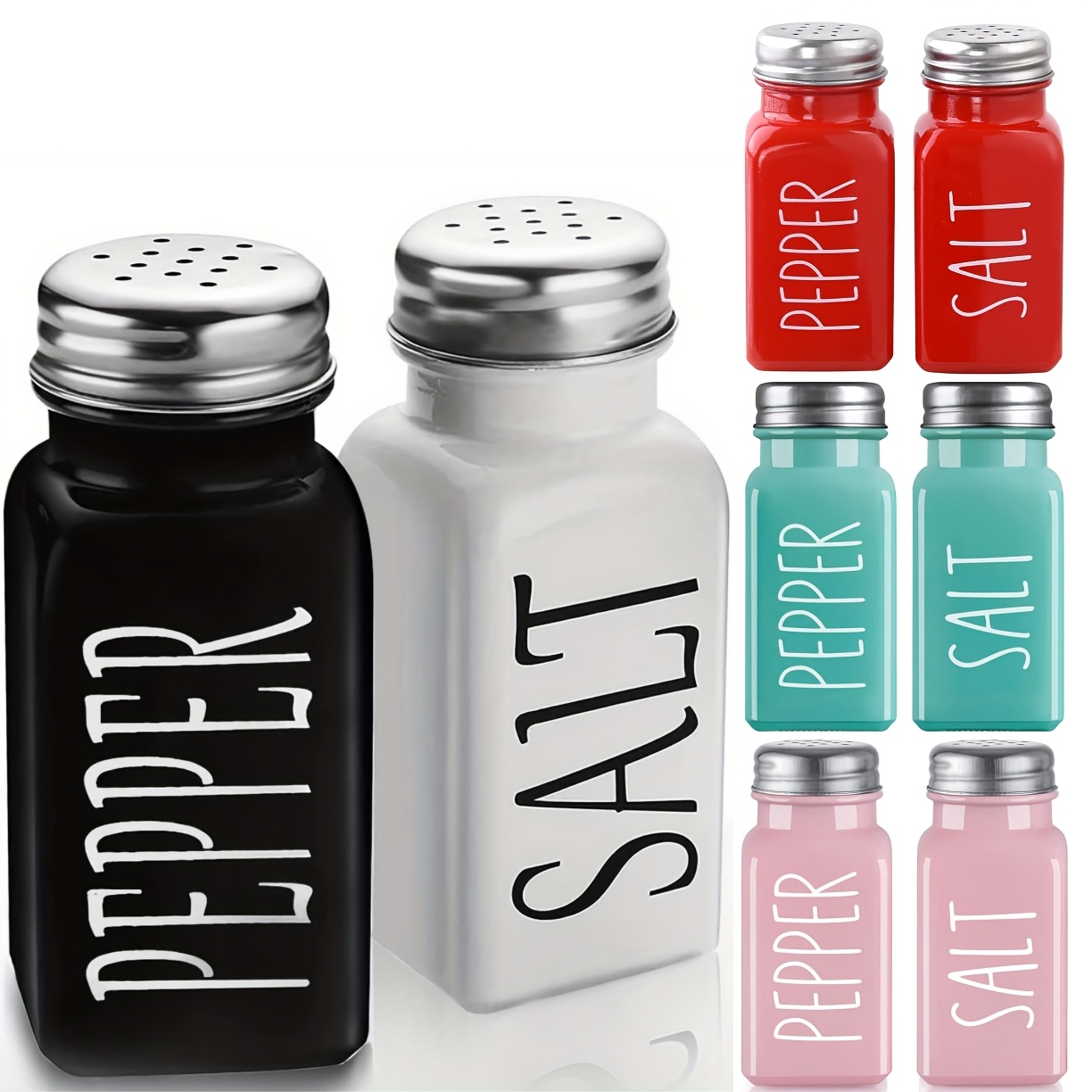 

2 Pack Salt And Pepper Shakers Set: Glass Shakers With Stainless Steel - Easy To Refill, High Quality, No Rubbing Off Printing