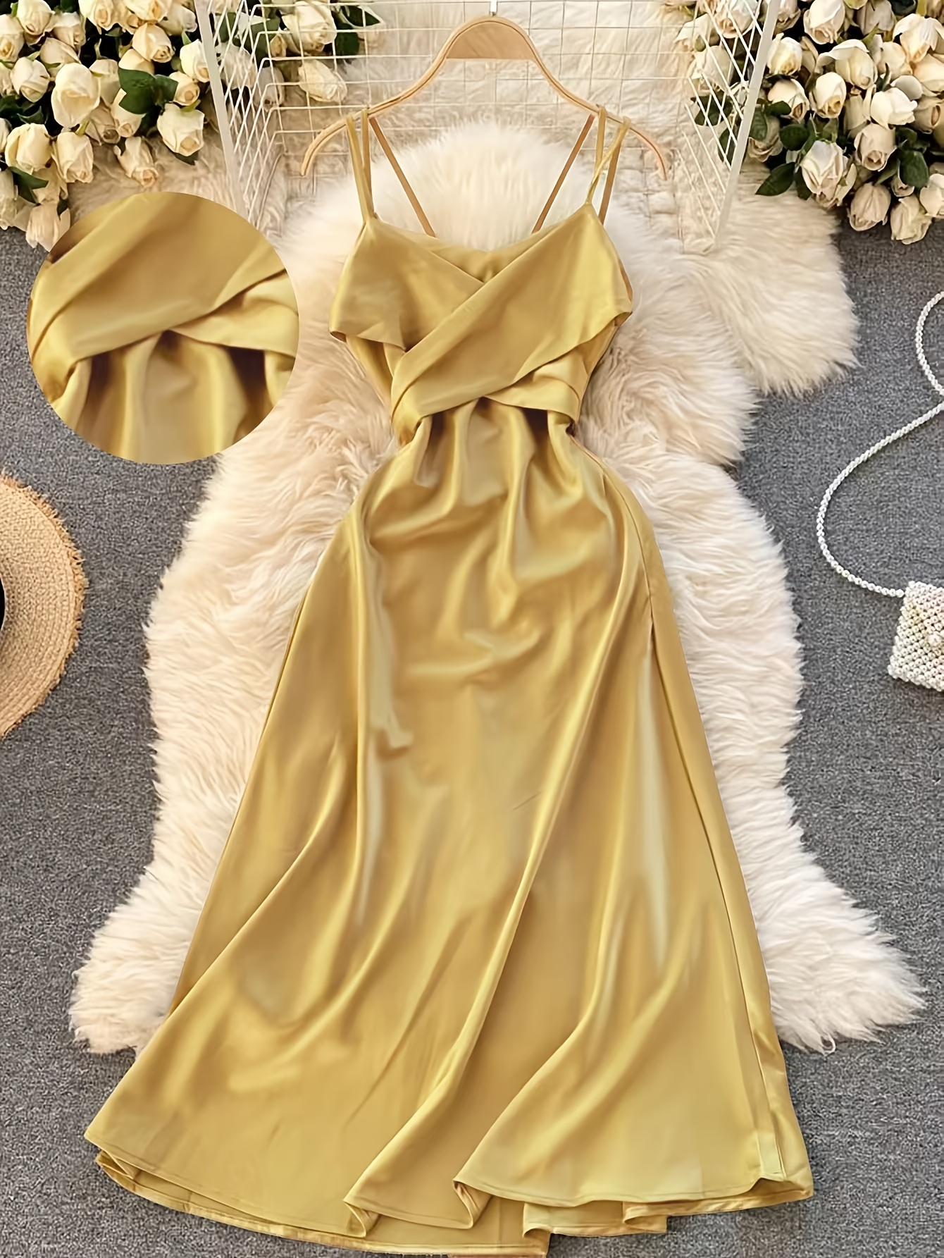 gold satin cami dress womens golden drape double thin straps v silk satin gold dress