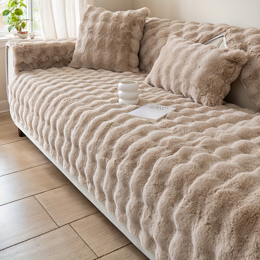 1pc Bohemian Long Plush Sofa Mat, Full Coverage Sofa Cover, Sofa Blanket, Pet Friendly, Non-Slip Sofa Mat Protector, Machine Washable Polyester Home Decor, Suitable for 4-Seater, Armchair, 3-Seater, Loveseat, and Sectional Sofa - Down Alternative.
